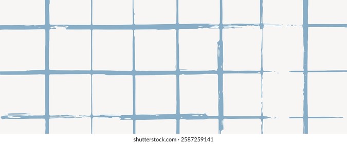 A grid-style background with a blue and white color scheme. The background features a textured, hand-painted blue grid on white. Grid pattern background vector. Blue background.