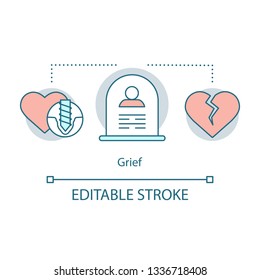 Grief concept icon. Breakheart idea thin line illustration. Grave monument. Depression feeling. Sadness, calmness emotion. Sorrow mental state. Vector isolated outline drawing. Editable stroke