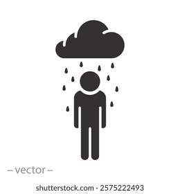 grief emotion cloud, depression or stress icon, sad and unhappy human, loneliness concept, flat vector illustration