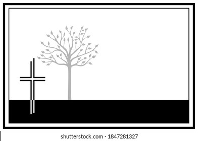 Grief graphic with tree and cross in vector quality.
