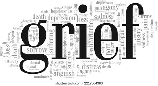 Grief word cloud conceptual design isolated on white background.