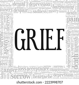 Grief word cloud conceptual design isolated on white background.