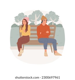 Grievances isolated cartoon vector illustration. Teens sitting at bench and having grievances and misunderstanding, teenagers quarrelling, people looking in different directions vector cartoon.