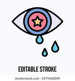 Duelo, Llanto De Ojos, Icono Del Vector Del Día De La Memoria. Icono de Vector de trazo editable de color lineal aislado.
