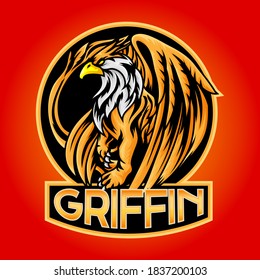 Griffin bird golden esport logo mascot design illustration	
