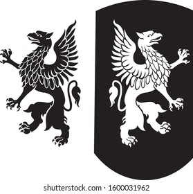 griffin black and white on the shield. gothic griffin, stamp, royal griffins
