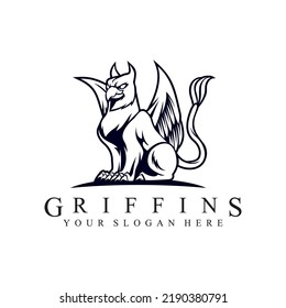 griffin black and white vintage template for labels, emblems, badges or logo design template