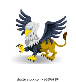 Griffin dark blue wing, mythological magic winged beast vector