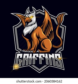 Griffin E-sport logo template design vector illustration