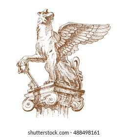 Griffin, griffon, or gryphon - engraving