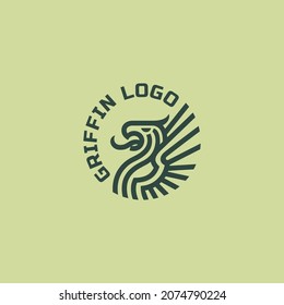 Griffin Head Logo Design Template. Linear Style. Vector Illustration.