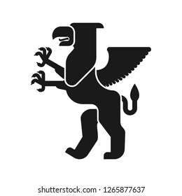 Griffin Heraldic animal silhouette. Fantastic Beast. Monster for coat of arms. Heraldry design element.