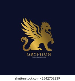 Griffin Heraldic Badges Logo Design. Grifo logotipo vetor ouro conceito.