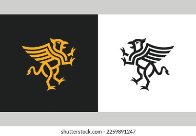 Griffin Heraldic Crest Logo vector of Royal branding vector wing lineart Logos template