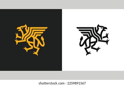 Griffin Heraldic Crest Logo vector of Royal branding vector gryphon lineart Logos template