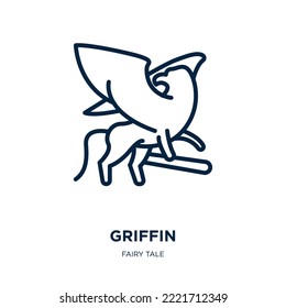 griffin icon from fairy tale collection. Thin linear griffin, heraldry, insignia outline icon isolated on white background. Line vector griffin sign, symbol for web and mobile