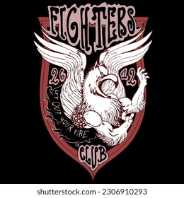 Griffin inside a coat of arms mascot of a fighting club, fighters emblem. Sports illustration concept