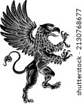 A griffin also known as a gryphon or griffon with lion body, wings and eagle head. Rampant standing on hind legs coat of arms crest mascot 