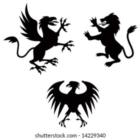 Griffin, lion and eagle silhouette