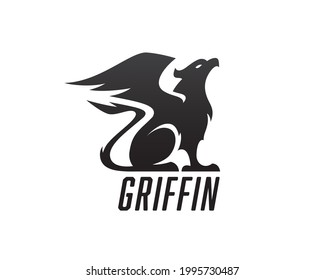 Griffin Logo Konzept. Griechische Mythologie-Griffin-Ikone. Griffon-Symbol. Mythisches Adler- und Löwenkreaturzeichen. Vektorgrafik.