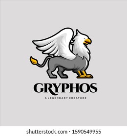 Griffin Logo Design Legendary Creature Vector, Heraldic Cartoon Animal Graphic 