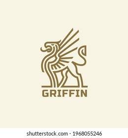 Griffin logo design template. Linear style. Vector illustration.