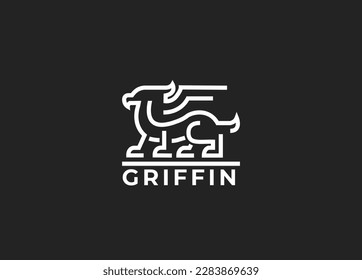 el diseño del logotipo de griffin es un diseño de logotipo que representa un griffin galopante, ilustración vectorial con fondo negro