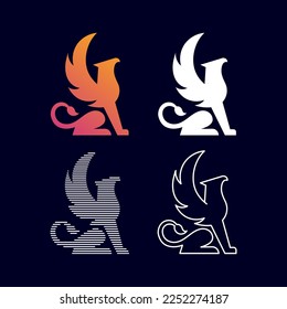 Griffin logo design vector modern and minimalist. Dragon and eagle flat line illustration