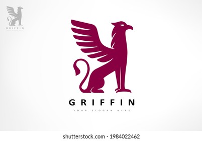 Griffin logo vector. A mythical creature with the head, claws and wings of an eagle and the body of a lion.