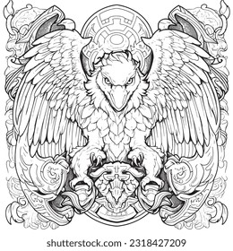 Griffin ,Magical coloring book with fairy tale animals. Color enchanting creatures like Griffins , Phoenix, Dragon and mermaids. Let your imagination roam.