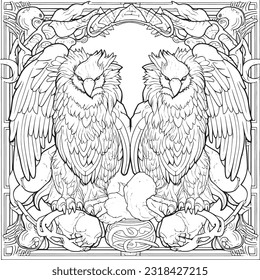 Griffin ,Magical coloring book with fairy tale animals. Color enchanting creatures like Griffins , Phoenix, Dragon and mermaids. Let your imagination roam.