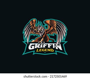 Griffin mascot logo design. Griffin mythological creature vector illustration. Logo illustration for mascot or symbol and identity, emblem sports or e-sports gaming team