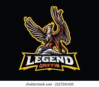 Griffin mascot logo design. Griffin mythological creature vector illustration. Logo illustration for mascot or symbol and identity, emblem sports or e-sports gaming team