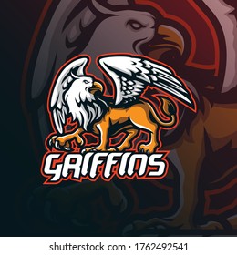 griffin mascot logo design vector with modern illustration concept style for badge, emblem and tshirt printing. griffin illustration for sport and esport team.