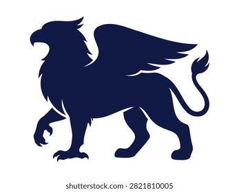 Griffin mythical creature silhouette standing with spread wings