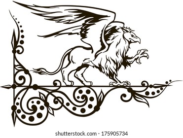 griffin, a mythical medieval, heraldic animal, vector illustration