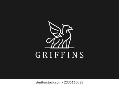 Símbolo del icono de la línea de diseño del logotipo de los animales de la mitología griffin