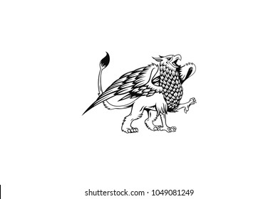 Griffin with retro style. Mythology creature with eagle head and lion body and eagle wings