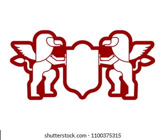 Griffin and Shield heraldic symbol. Sign Animal for coat of arms. Vector illustration
