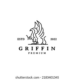 Griffin vintage logo design with line art monoline vector icon illustration