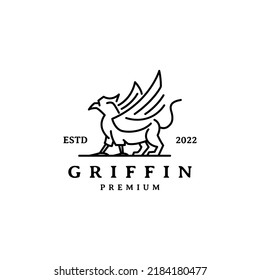 Griffin vintage logo design with line art monoline vector icon illustration