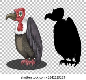 Griffon vulture cartoon character with its silhouette illustration