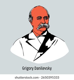 Grigory Petrovich Danilevsky é um escritor russo, mais conhecido por seus romances sobre a história russa dos séculos 18 e 19. Ilustração de vetor desenhada à mão