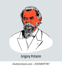 Grigory Potanin is a Russian geographer, ethnographer, folklorist, botanist, publicist; public figure, one of the ideologists and founders of Siberian regionalism. Hand-drawn vector illustration