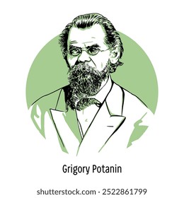 Grigory Potanin is a Russian geographer, ethnographer, folklorist, botanist, publicist; public figure, one of the ideologists and founders of Siberian regionalism. Hand-drawn vector illustration