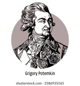 Grigory Potemkin was a Russian statesman and field marshal who played a significant role in Russian history, especially during the reign of Catherine II. Hand drawn vector illustration