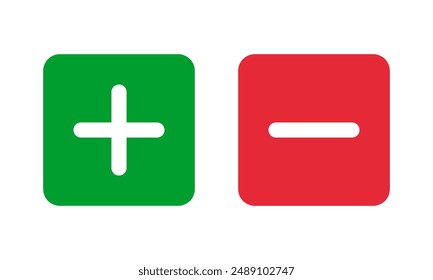 griin plus and red minus squared vector icons