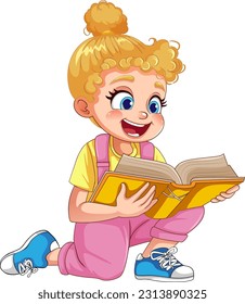 Gril reading a book illustration