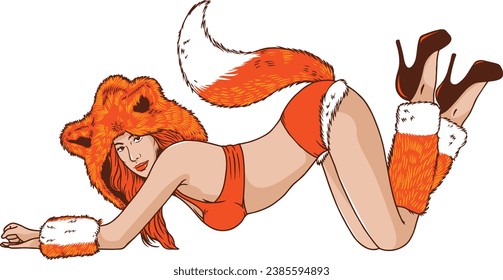 Gril Wearing Fox Costume Vector Design