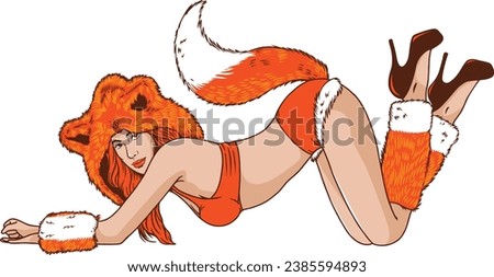 Gril Wearing Fox Costume Vector Design